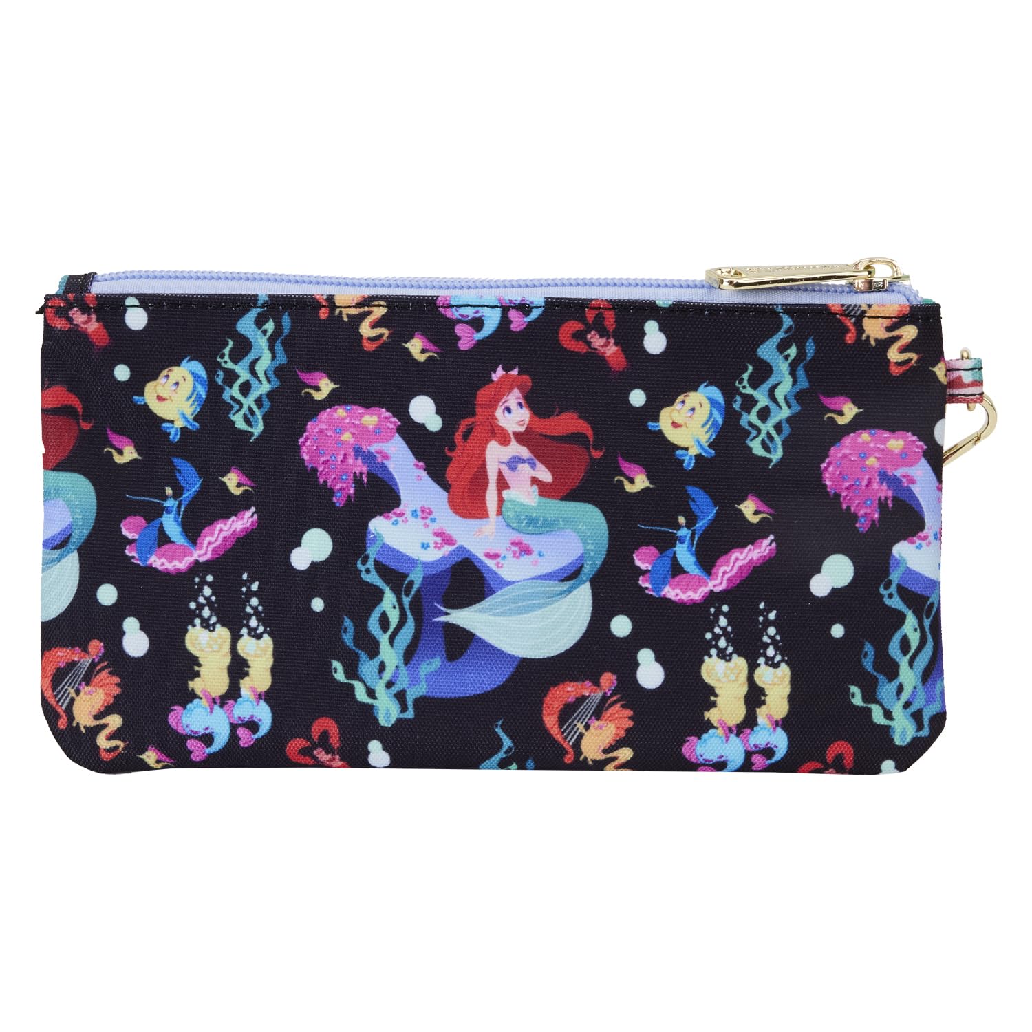 Loungefly Disney The Little Mermaid 35th Anniversary Life Is The Bubbles Nylon Wristlet Wallet Black/charcoal