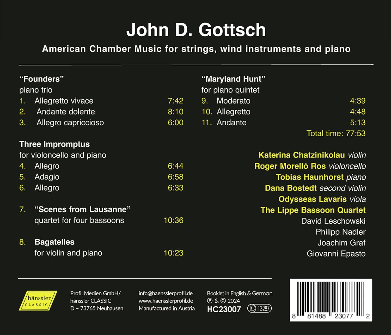 Gottsch: American Chamber Music for strings, wind instruments & piano