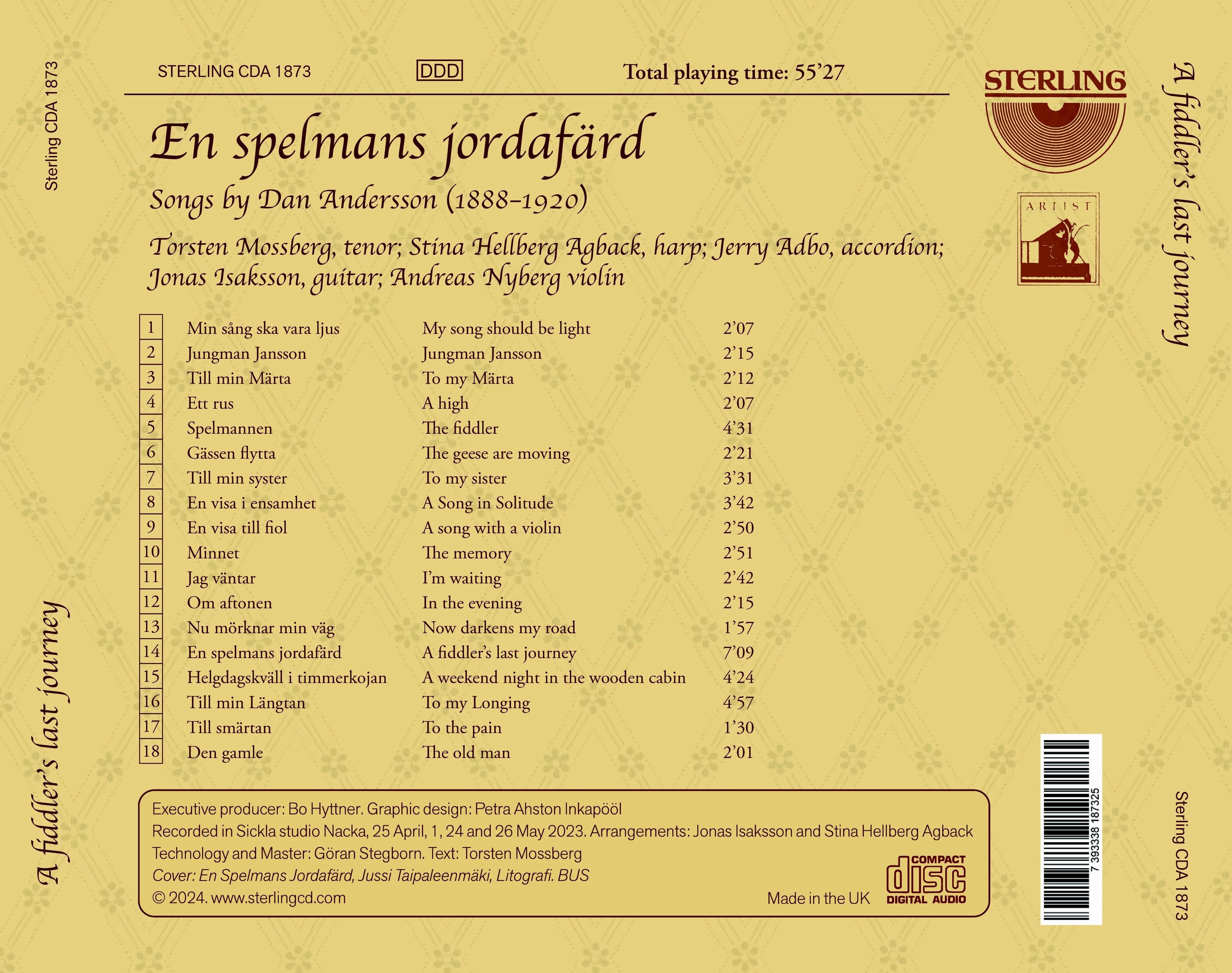 A Fiddler's Last Journey: Songs By Dan Andersson