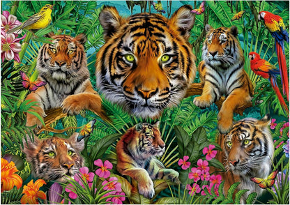 Educa - Puzzle di 500 pezzi per adulti | Jungla de Tigres. Misura: 48 x 34 cm. Include la colla Fix Puzzle. Da 11 anni (19902