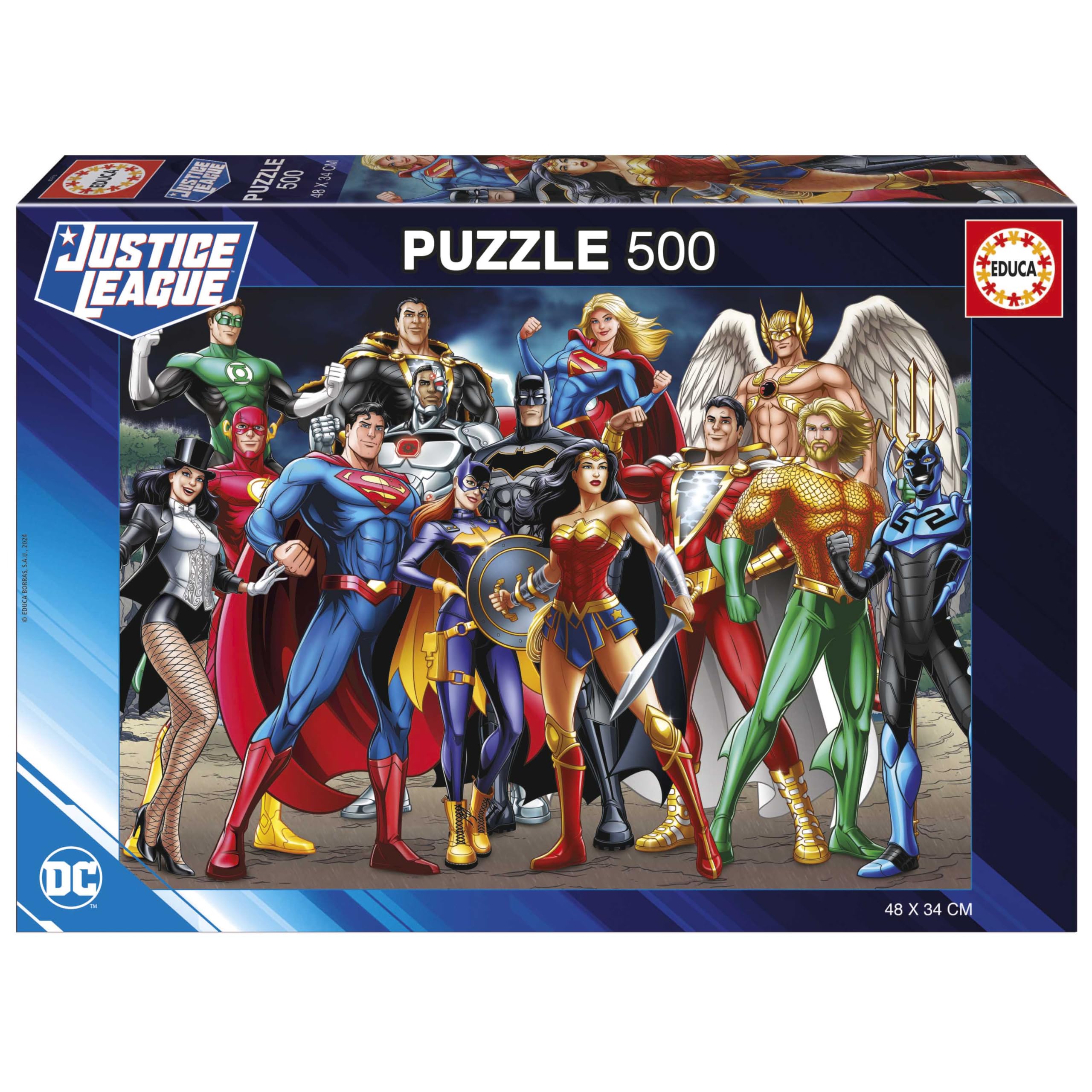 Educa Justice League DC Comics, puzzel, 500 stukjes, voor volwassenen, 48 x 34 cm, incl. Staart Fix puzzel, vanaf 11 jaar (19913