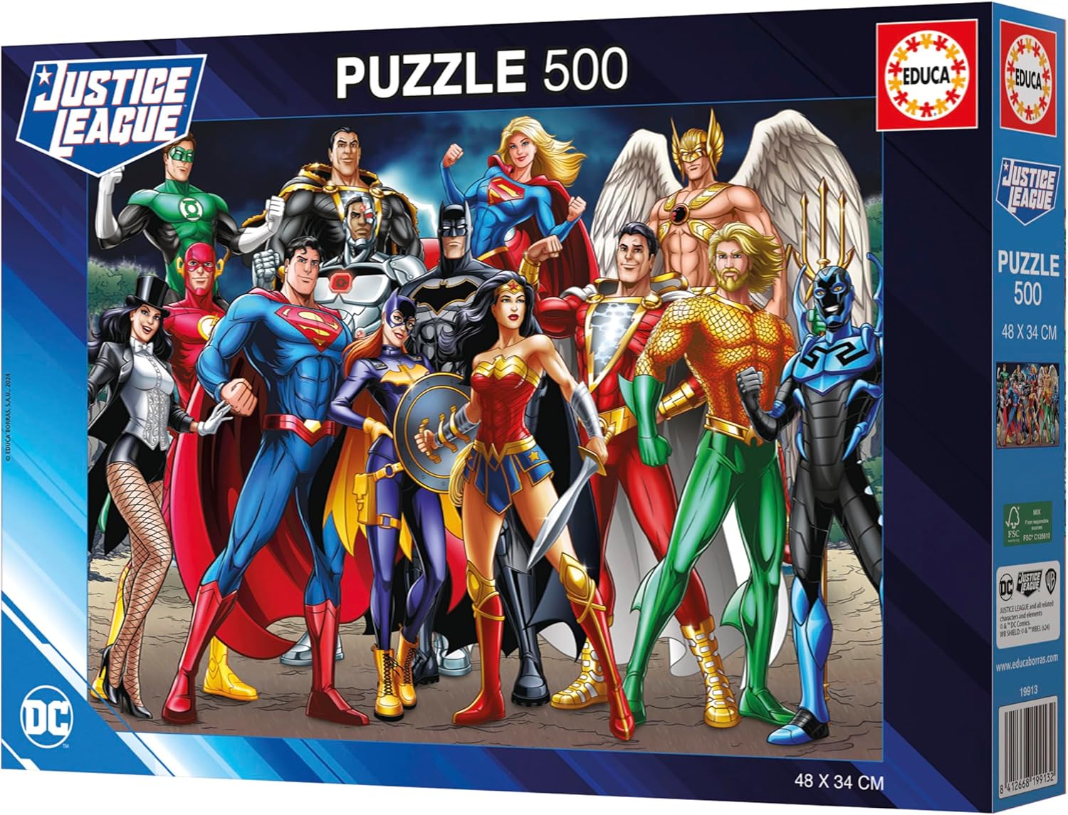 Educa Justice League DC Comics, puzzel, 500 stukjes, voor volwassenen, 48 x 34 cm, incl. Staart Fix puzzel, vanaf 11 jaar (19913