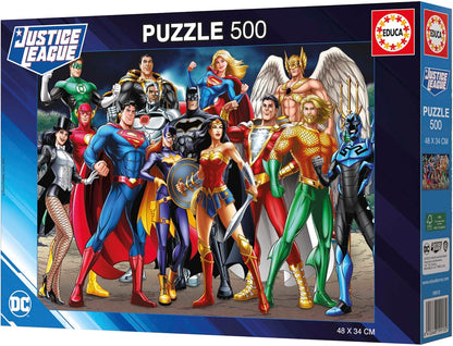 Educa Justice League DC Comics, puzzel, 500 stukjes, voor volwassenen, 48 x 34 cm, incl. Staart Fix puzzel, vanaf 11 jaar (19913