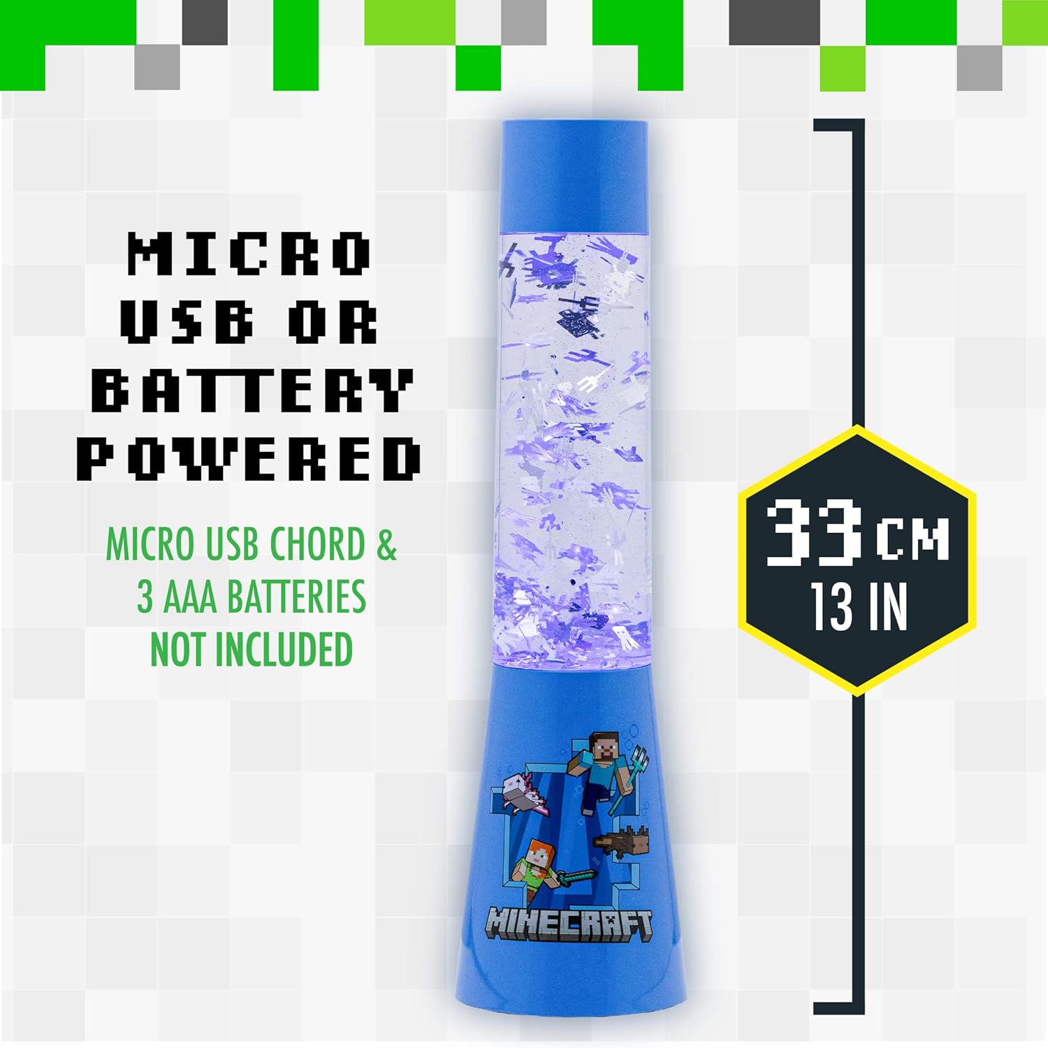 Lampada Glitter Minecraft Lampada da Notte con Icone Fluttuanti, Ufficiale