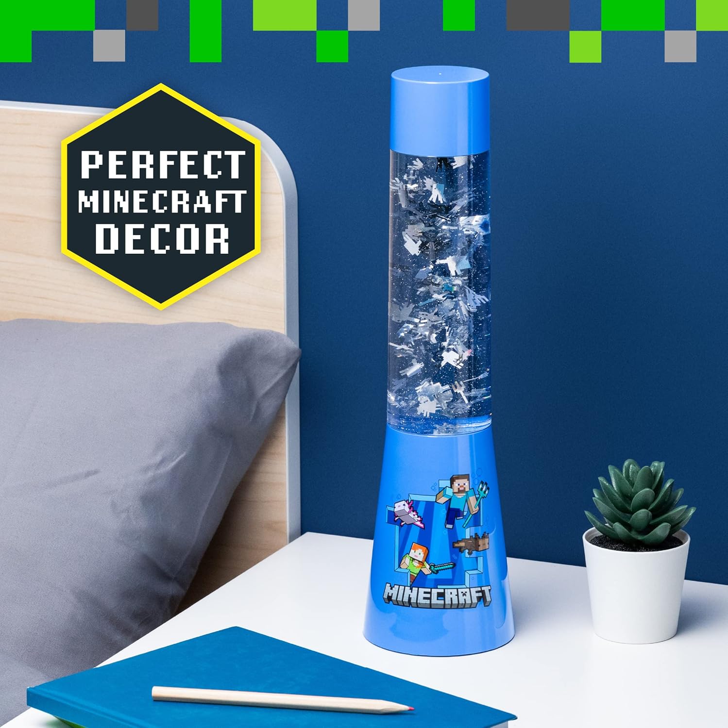 Lampada Glitter Minecraft Lampada da Notte con Icone Fluttuanti, Ufficiale