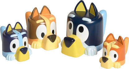Toomies Bluey's Family Pourers with Designs Featuring Chilli, Bandit, Bingo, and Bluey - Nesting, Stacking Cups for Bath Time - Officially Licensed Bluey Toys - Baby Bath Toys for +18 Months