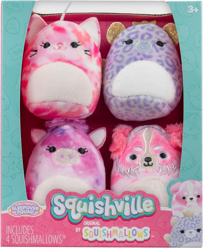 Squishville by Original Squishmallows Sleepover Squad Plush - Four 2-inch Squishmallows Plush Including Adrie, Ashlyn, Ronisia, and Magnis - Toys for Kids