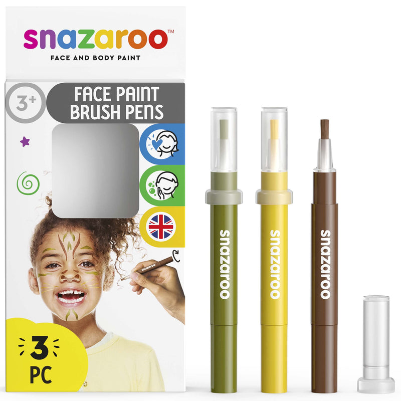 Snazaroo Face Paint Brush Pen, Jungle, Pack of 3, Safe and Non-Toxic, Precision Brush Nib, for Ages 3+ Jungle Single