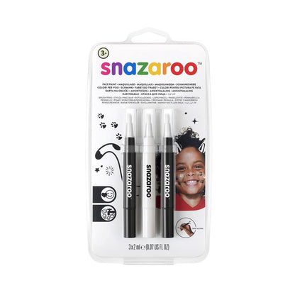 Snazaroo Brush Pens, Monochrome Pack of 3, Safe and Non-Toxic, Precision Brush Nib, for Ages 3+ & Snazaroo , Face Colour, White, 18.8 g