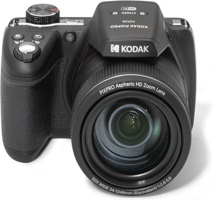 KODAK Pixpro AZ528 - Cámara Digital Bridge de 16 Megapíxeles, Zoom Óptico 52X, Estabilizador Óptico, Pantalla LCD 3 pulgadas, Video Full HD 1080p, Batería Li-ion - Negra