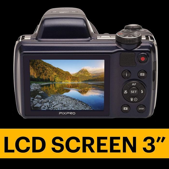 Kodak Pixpro AZ528 - Cámara Digital Bridge de 16 MP, Zoom óptico de 52x, Estabilizador óptico, Pantalla LCD de 3 Pulgadas, Vídeo Full HD 1080p, Batería Li-Ion - Azul Medianoche