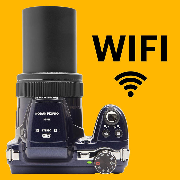 Kodak Pixpro AZ528 - Cámara Digital Bridge de 16 MP, Zoom óptico de 52x, Estabilizador óptico, Pantalla LCD de 3 Pulgadas, Vídeo Full HD 1080p, Batería Li-Ion - Azul Medianoche