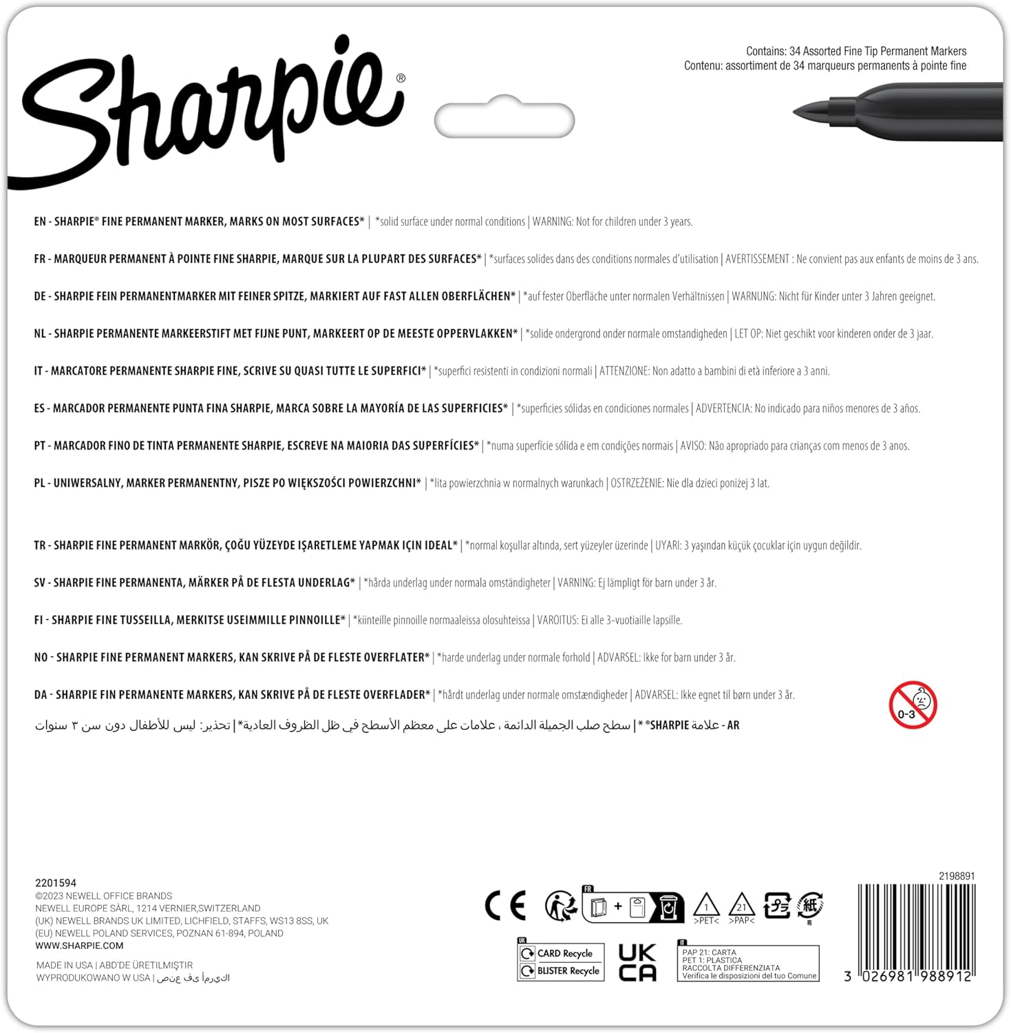 Sharpie Glam Pop Permanent Markers | Fine Point for Bold Details | Assorted Vibrant Colours | 34 Marker Pens