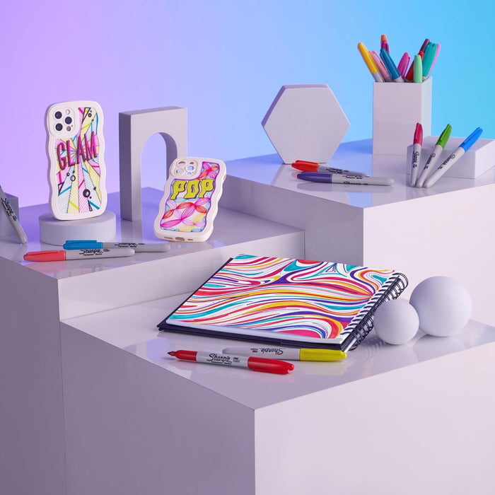 Sharpie Glam Pop Permanent Markers | Fine Point for Bold Details | Assorted Vibrant Colours | 34 Marker Pens