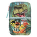 Depesche 11757 Dino World Danger-Filled 3-Compartment Pencil Case with Trex Motif, Dark Green Pencil Case with Colouring Pencils, Ruler, Scissors and Much More, Blue
