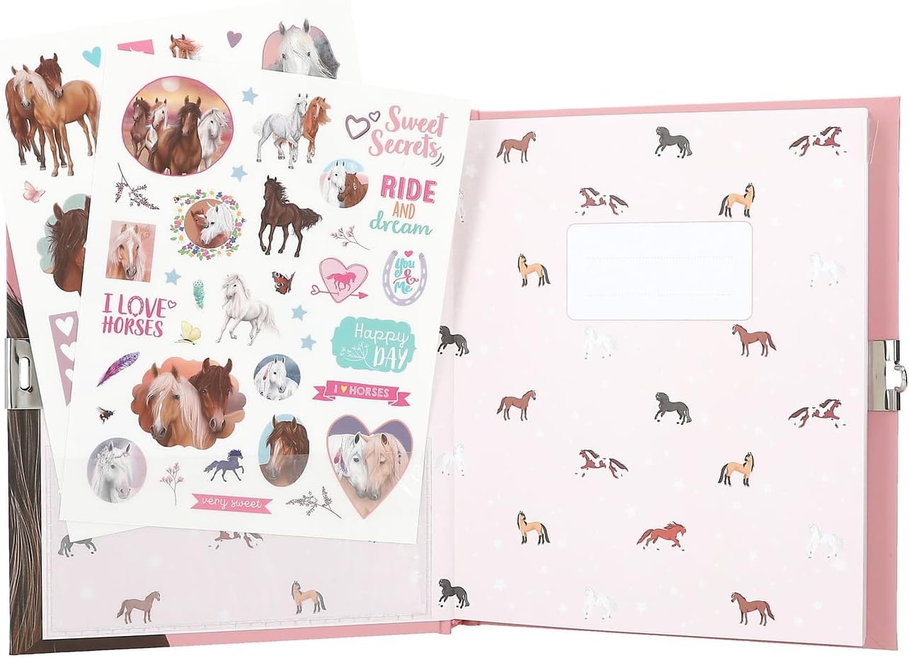 Depesche 12968 Miss Melody Horses & Castle Heart Pink Journal Book with 192 Lined Pages and Beautifully Illustrated Pages, Multi-Colour