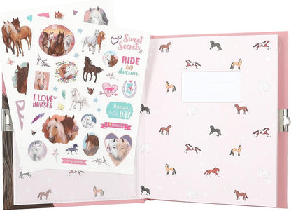 Depesche 12968 Miss Melody Horses & Castle Heart Pink Journal Book with 192 Lined Pages and Beautifully Illustrated Pages, Multi-Colour