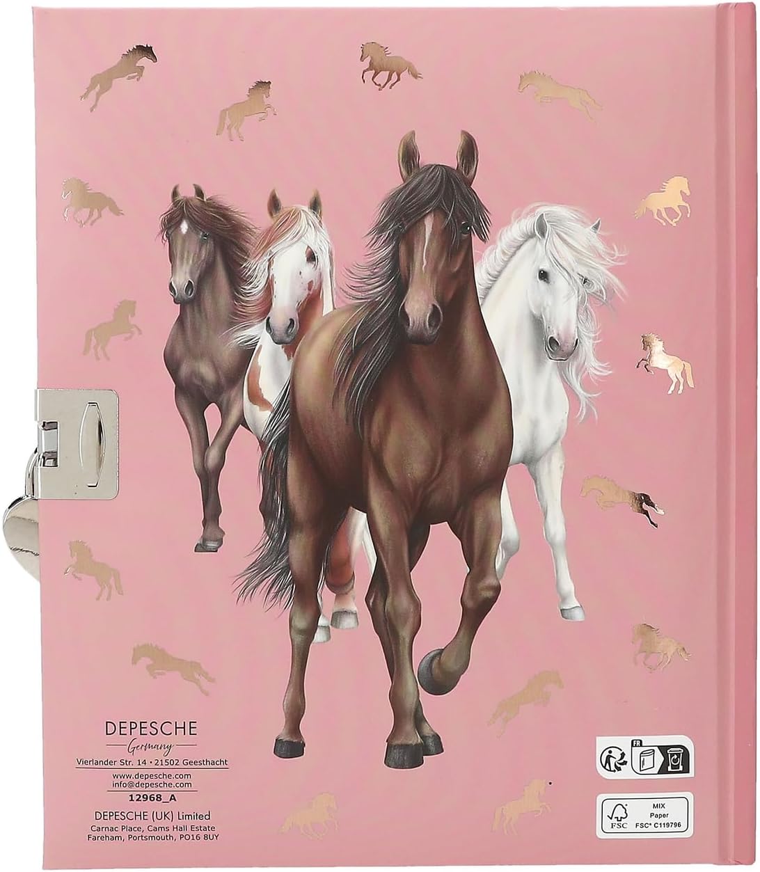 Depesche 12968 Miss Melody Horses & Castle Heart Pink Journal Book with 192 Lined Pages and Beautifully Illustrated Pages, Multi-Colour