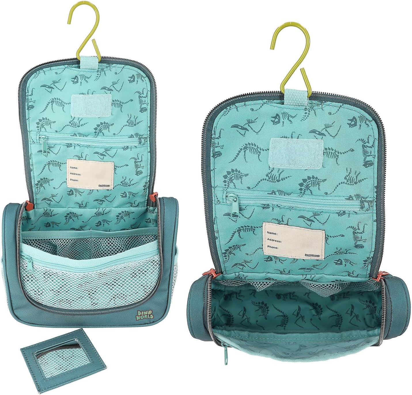 Depesche 12918 World Danger Lavaggio in Verde, con Motivo Trex e Dino, Borsa da toilette con Cerniera e appendino, Multicolore