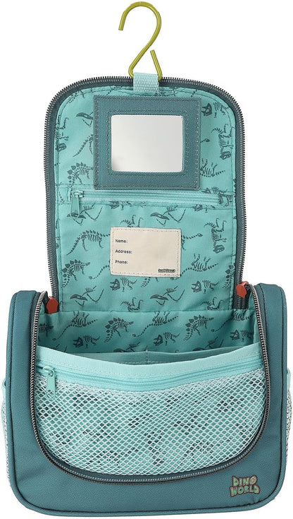 Depesche 12918 World Danger Lavaggio in Verde, con Motivo Trex e Dino, Borsa da toilette con Cerniera e appendino, Multicolore