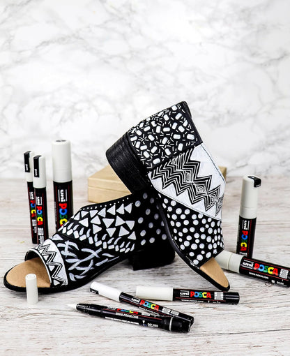 POSCA Permanent Marker White Paint Pens. All Nib Sizes for Art & Crafts. Multi Surface Use On Wood Metal Paper Canvas Cardboard Glass Fabric Ceramic Rock Stone Pebble Porcelain. Set of 8