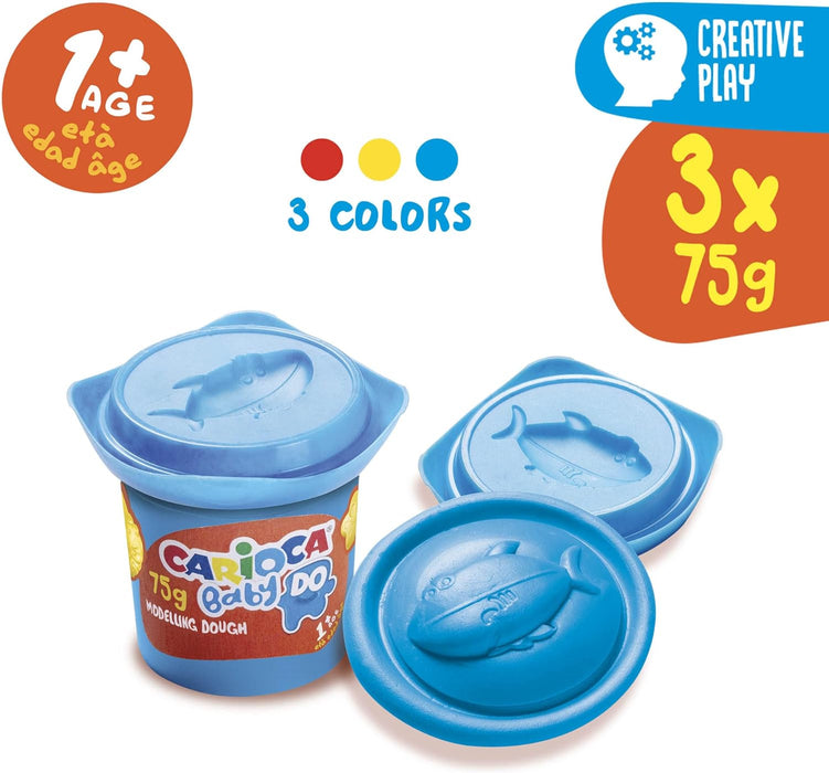 Carioca Baby DO-modelleerpasta, 3 kleuren, voor kinderen vanaf 12 maanden, heldere en mengbare kleuren, voor kinderen vanaf 1 jaar, niet vuil, luchtdrogend, bevat tarwe