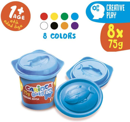 Carioca Baby DO Plastilina, Set de 8 Colores, para Niños a Partir de 12 Meses, Colores Luminosos y Combinables, para Niños de 1 Año, No Ensucia Las Manos y Secado al Aire, Contiene Trigo