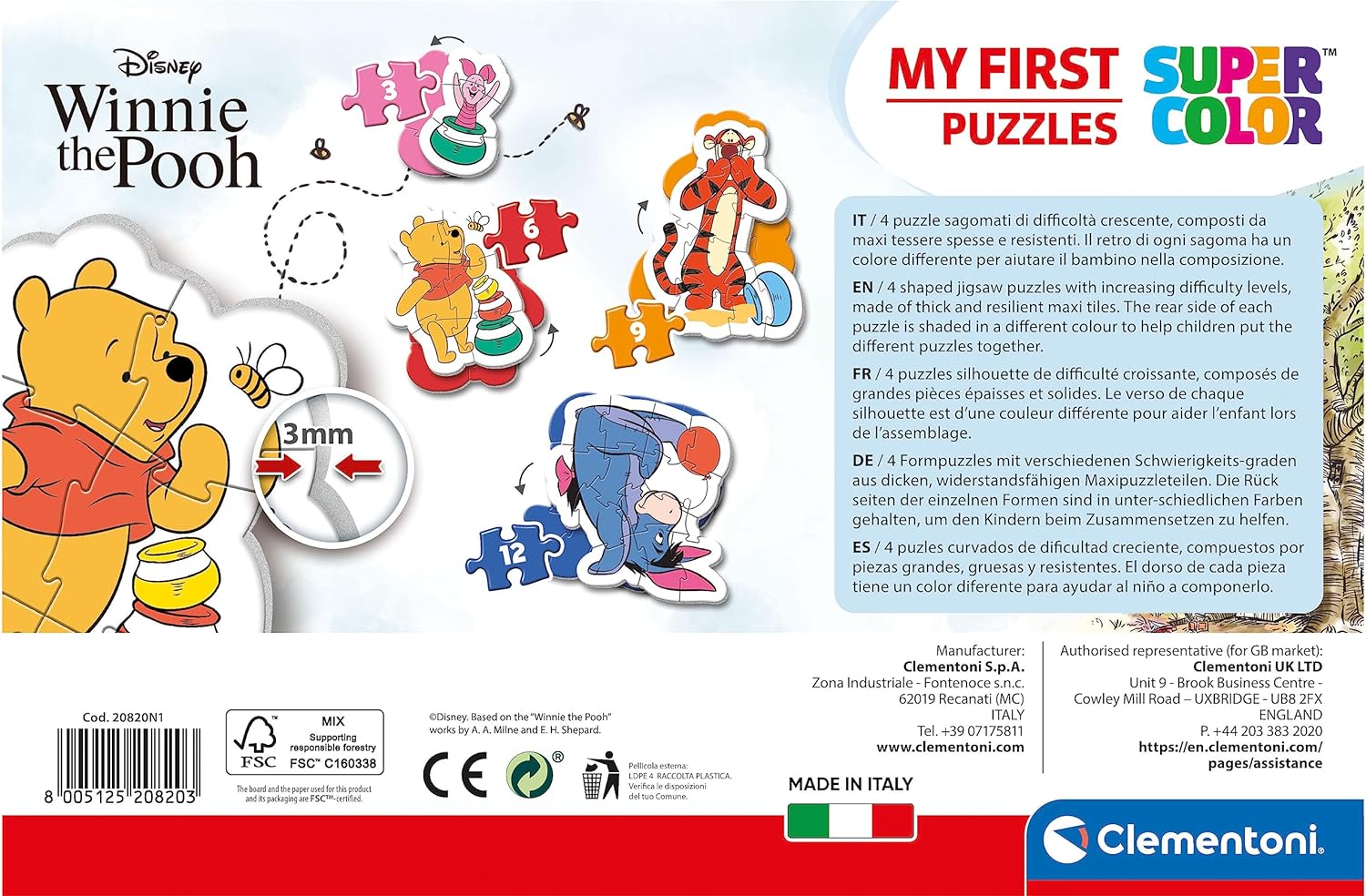 Clementoni - 20820 - My First Puzzle - Disney Winnie the Pooh - 3-6-9-12 pieces - Made in Italy - jigsaw puzzle children age 2+