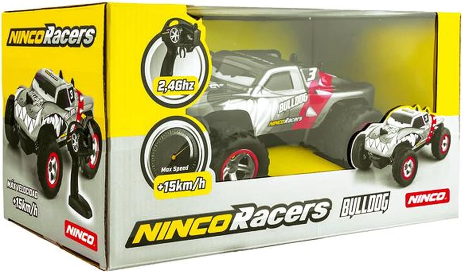 Ninco - Bulldog + | Großer Monster Truck Ferngesteuert | Maßstab 1/18 mit 4 Rädern und super robuster Karosserie | Maße: 26,5 x 16 x 11 cm | ab 6 Jahren (NH93176