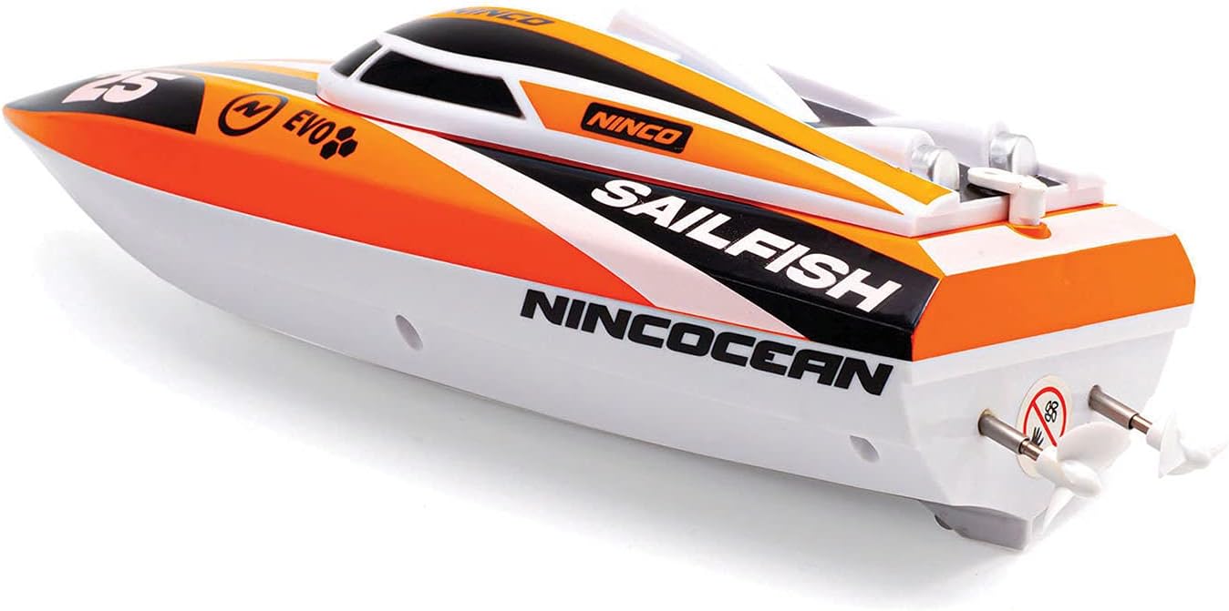 Ninco Boot Ocean Sailfish Remote Controlled Boat with Large Rotation Angle. Transmitter 2.4 GHz Colour: Orange. +6 Years NH99036