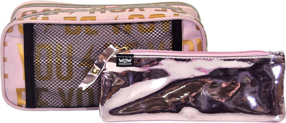 WOW GENERATION School Pencil Case for Kids Girls with Multiple Compartments Zipper and Patches