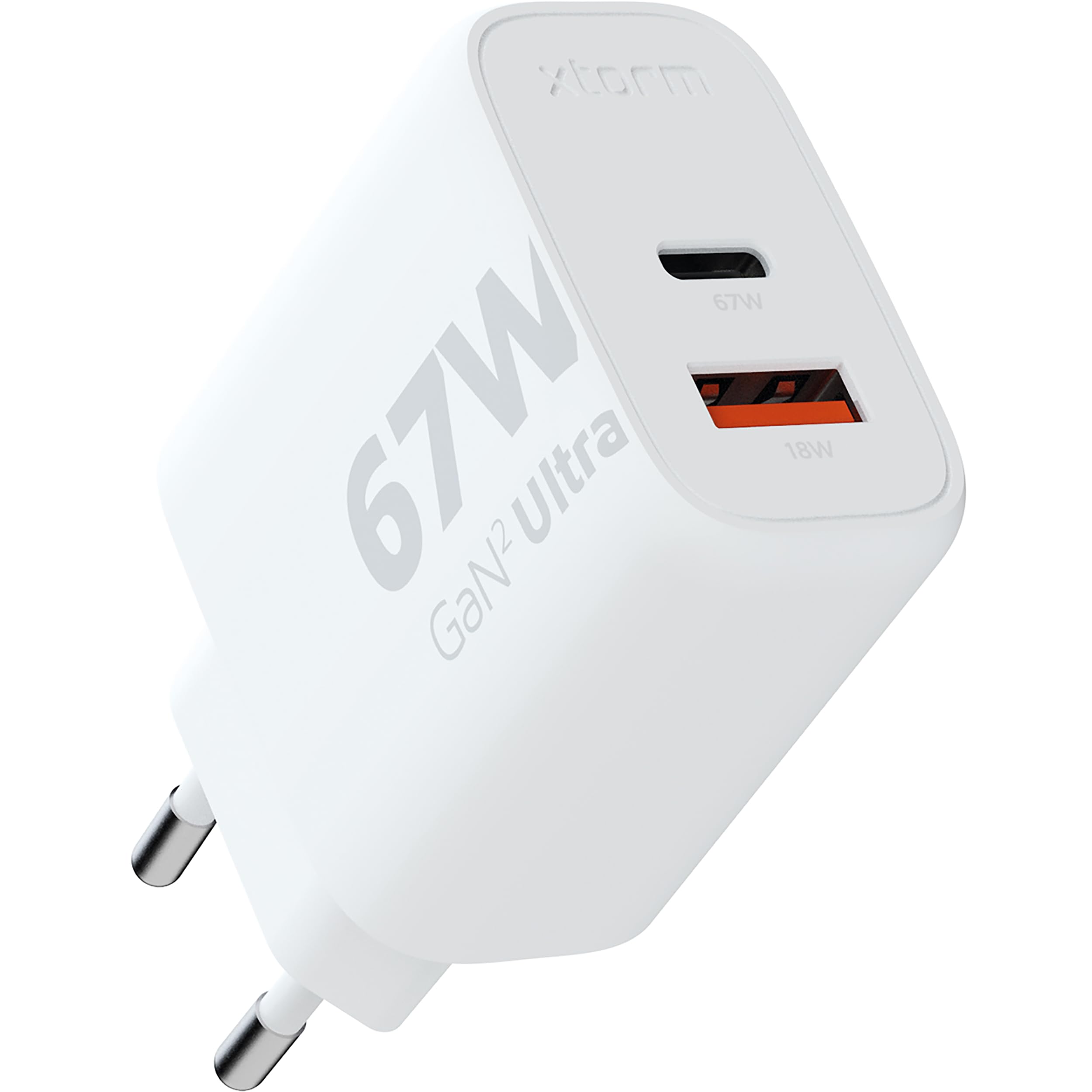 Xtorm 67W GaN2 Ultra Charger, GaN Technology, USB-C and USB-A, Power Delivery, GRS Recycled Plastic - White