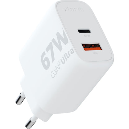 Xtorm 67W GaN2 Ultra Charger, GaN Technology, USB-C and USB-A, Power Delivery, GRS Recycled Plastic - White