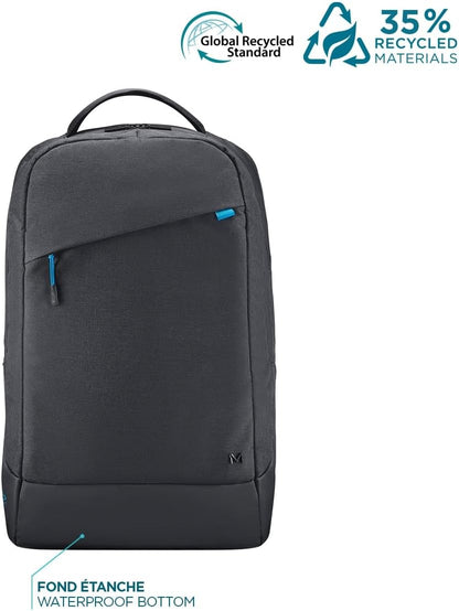 Mobilis Laptop Backpack 14-17" PC 15.6", Made of GRS-Certified Recycled Material, Waterproof Material, Reinforced Bottom, Ergonomic Straps, Large Loading Capacity, Black, Black