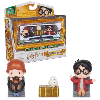 Wizarding World Harry Potter, Micro Magical Moments Year 2 Flying Car Figure Set with Harry, Ron, Hedwig & Display Case, Kids’ Toys for Ages 6+