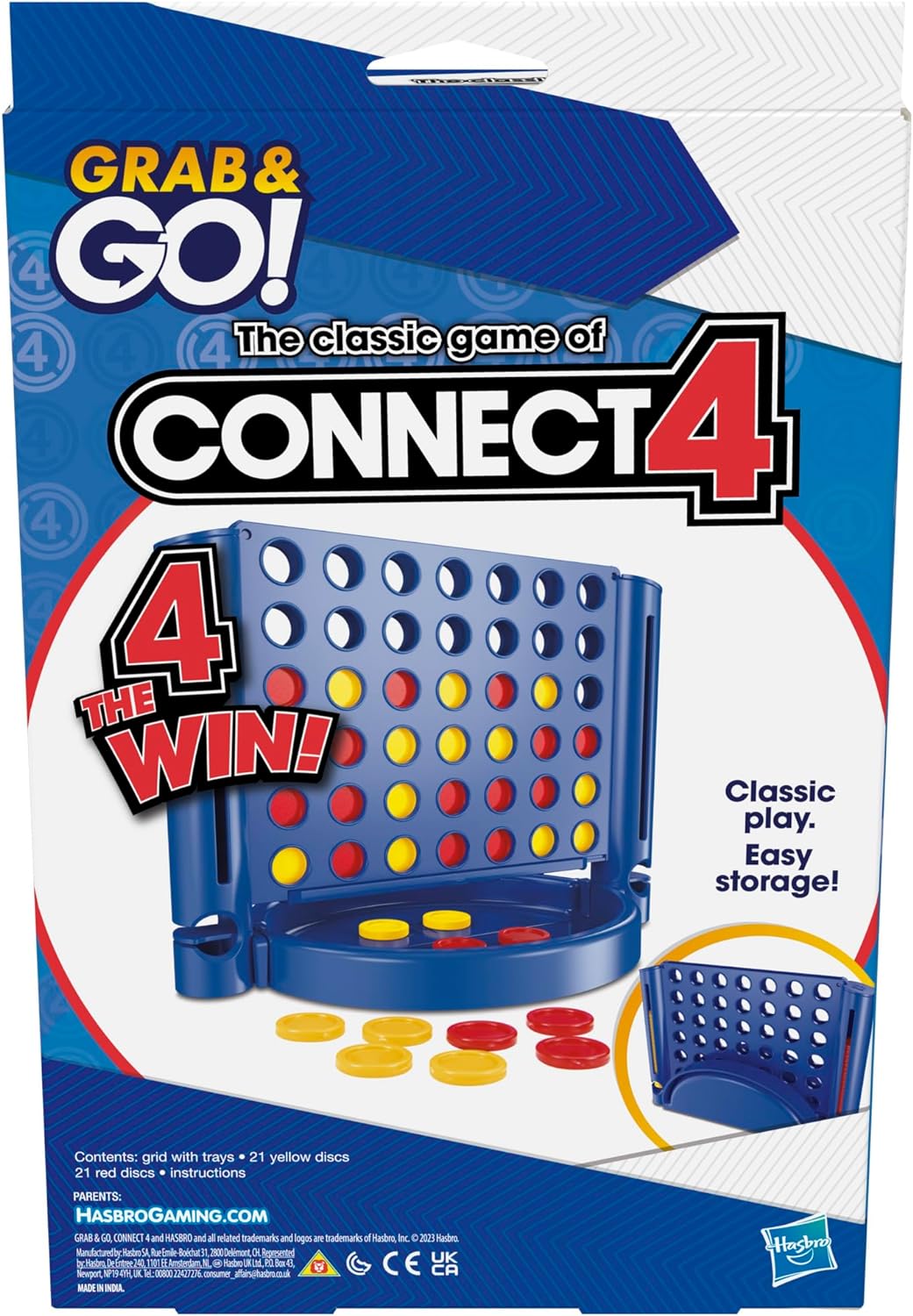 Hasbro Gaming Connect 4 Grab and Go - Juego portátil para 2 Jugadores, Juego de Viaje para niños