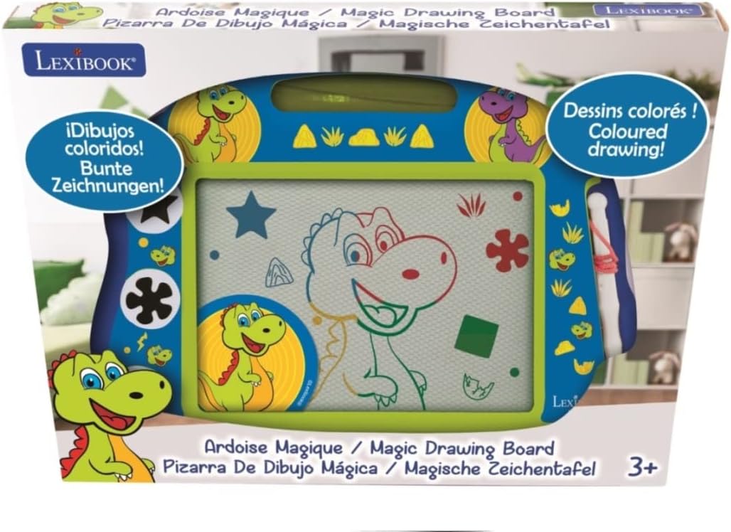 Lexibook CRDINO550 Multicolor Magic Magnetic Dinosaur Drawing Board, Artistic Creative Toy for Girls and Boys, Stylus Pen and Stamps, Blue