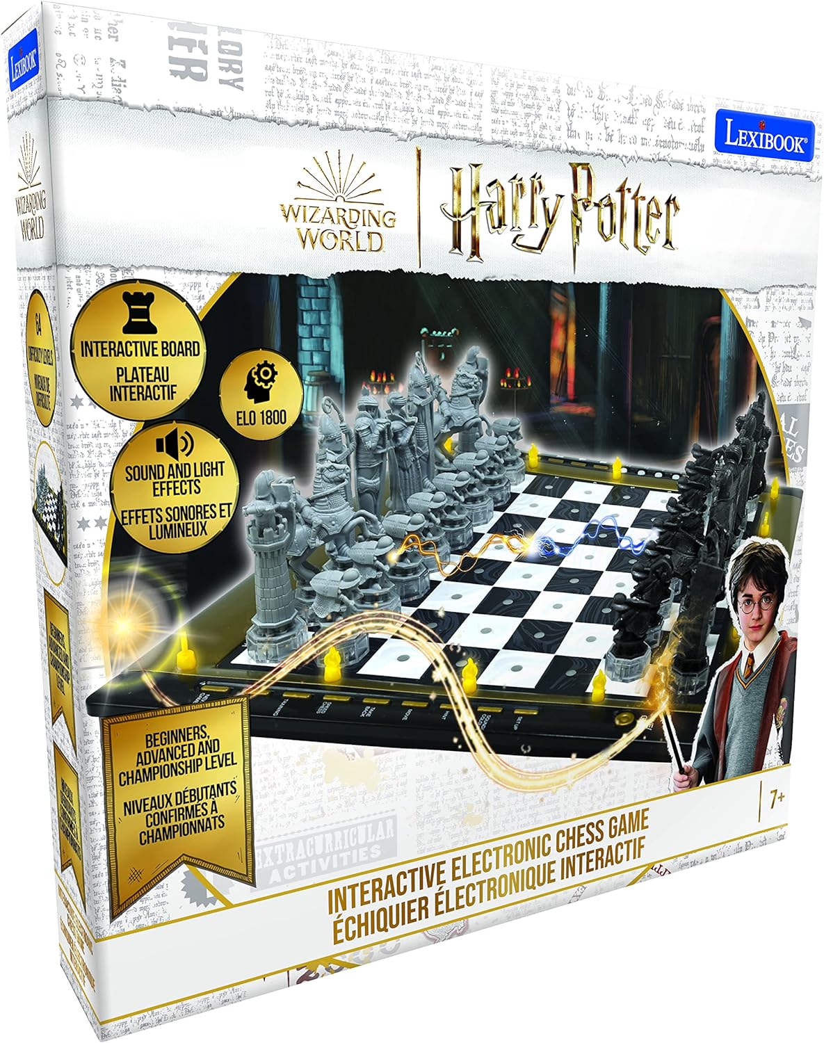 LEXIBOOK CG3000HP Harry Potter Electronic Chess Tactile Keyboard and Light and Sound Effects, 32 Pieces, 64 Levels of Difficulty, Family Board Game