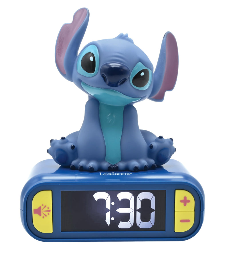 Lexibook, Disney, Stitch Nightlight alarm clock, Sounds and Melodies, LCD Backlit screen, Luminous, Snooze, Blue