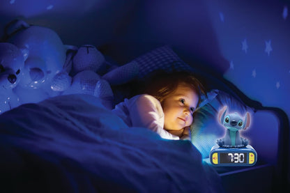 Lexibook, Disney, Stitch Nightlight alarm clock, Sounds and Melodies, LCD Backlit screen, Luminous, Snooze, Blue