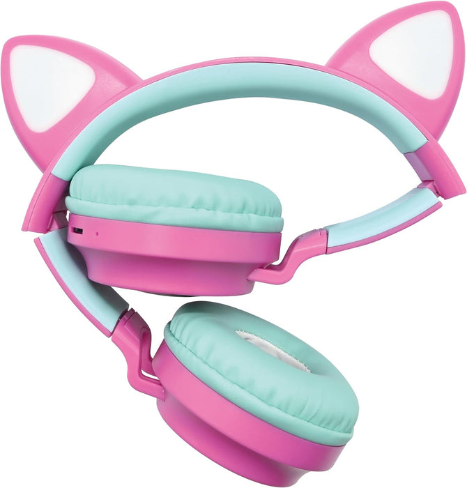LEXIBOOK, Barbie, 2-in-1 Bluetooth and wired headset with cat ears, Rechargeable with light effects, Stereo sound, Foldable, Adjustable, LED lights, HPBTKTBB