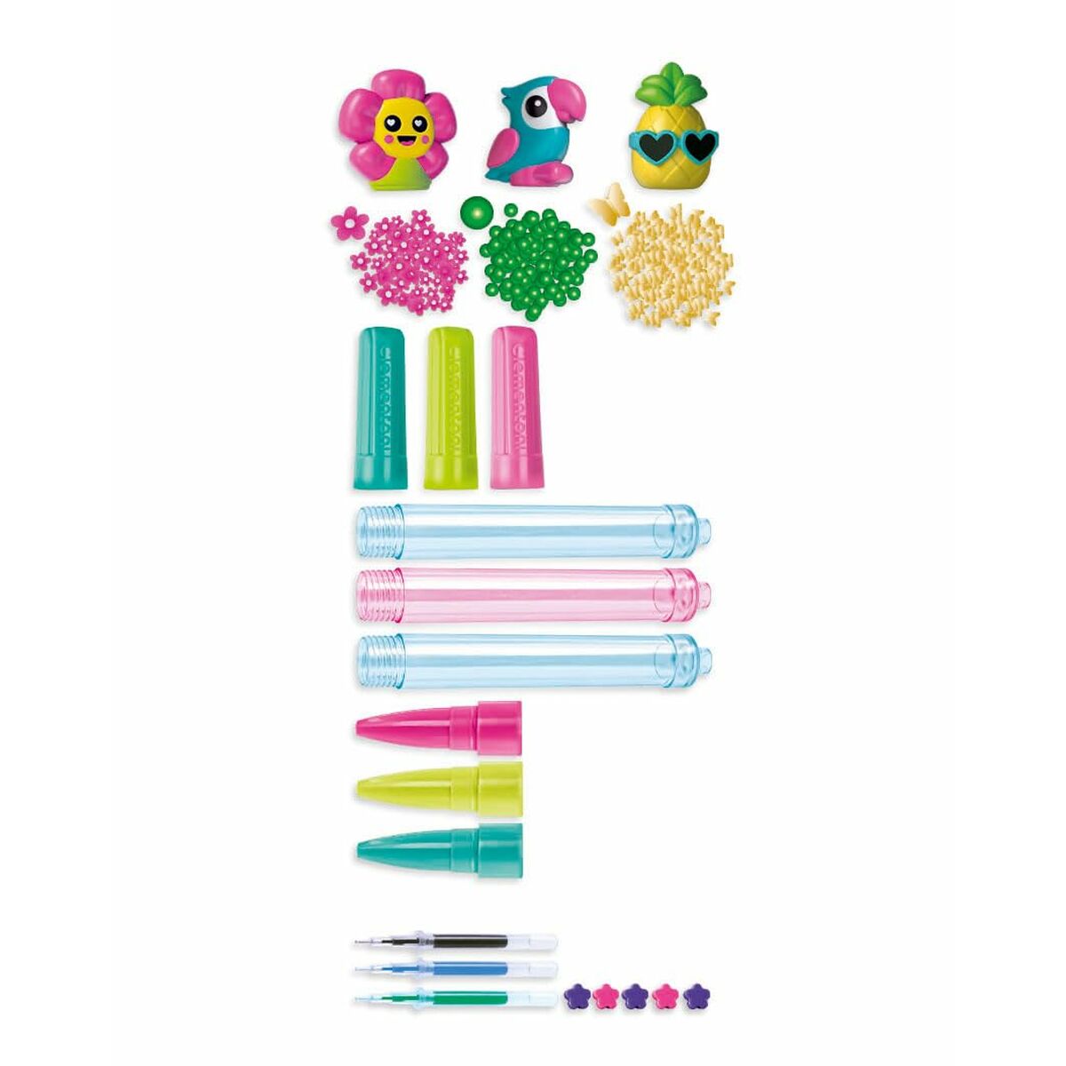 Clementoni - Set Penne Colorate - Idea, Create Your Pens: Tropical, Penna Personalizzabile, Gioco Creativo Laboratorio Bambina, Bambini 6 Anni, 18790