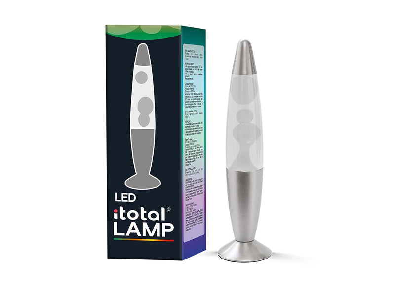 I-TOTAL - Lámpara de lava LED cambia de color base plateada, cera blanca