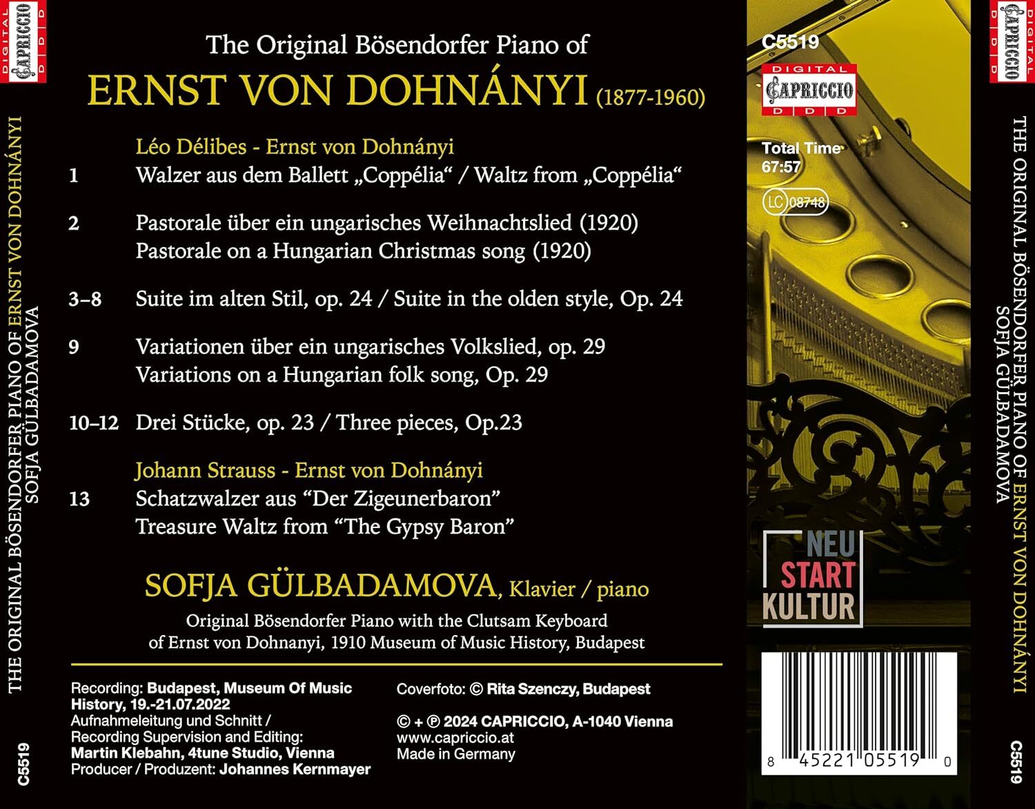 The Original Bösendorfer Piano of Ernst Von Dohnányi: Suite in the Olden Style/Pastorale/Variations On a Hungarian...