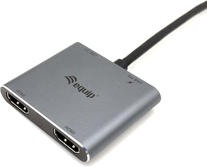 Equip Adapter USB-C/133484 USB-C 4-in-1 Dual HDMI Adapter/Silver