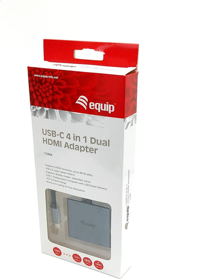 Equip Adapter USB-C/133484 USB-C 4-in-1 Dual HDMI Adapter/Silver