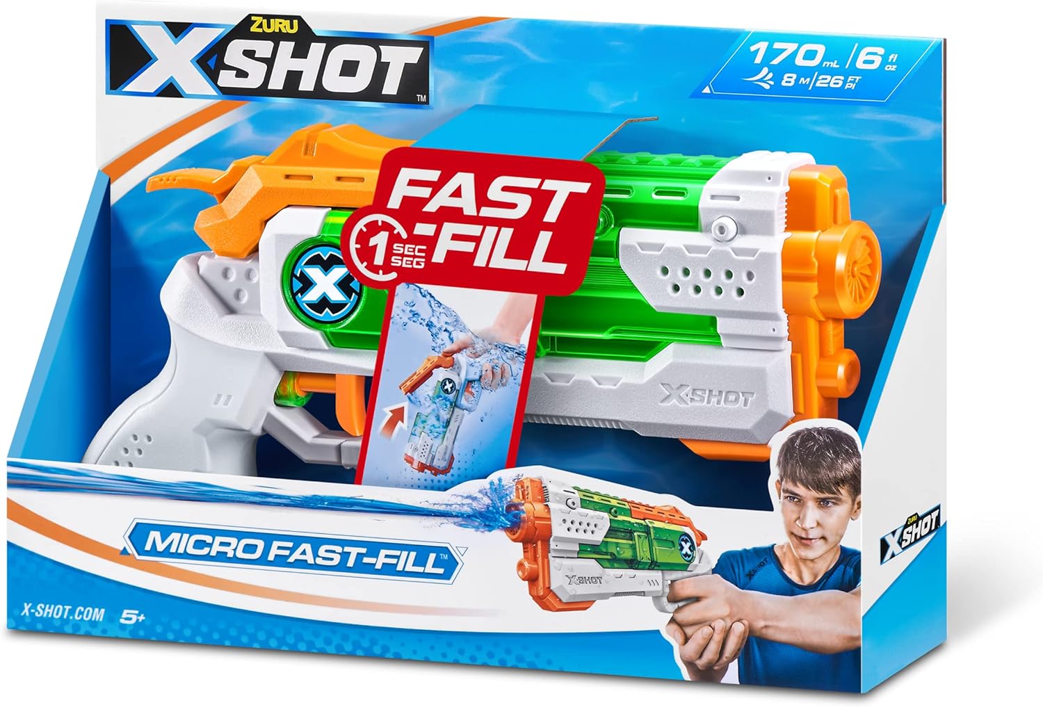 ZURU - XSHOT - Fast Fill - Micro - Water Blaster - Water Gun - Outdoor Play - Fast Fill - Shoots up to 8m - 56220-2023