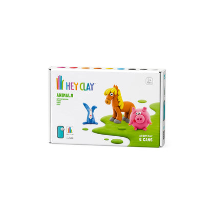 HEY CLAY Animals: Piggy, Horse, Rabbit Set - Colourful Modeling Kids - Air Dry Clay Kit 6 cans with Fun Interactive Instructions App