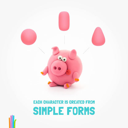 HEY CLAY Animals: Piggy, Horse, Rabbit Set - Colourful Modeling Kids - Air Dry Clay Kit 6 cans with Fun Interactive Instructions App