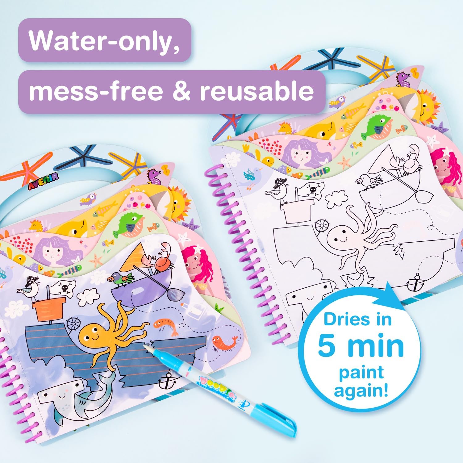 Avenir Inkleurspel onderwater, 3-in-1 creatieve set met spelletjes, stickers en kleurplaten, doe-het-zelf, voor kinderen vanaf 3 jaar